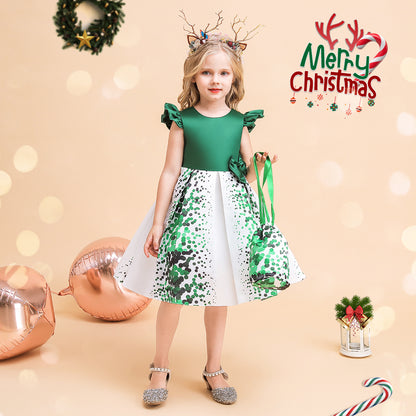 Green and White Polka Dots Christmas Dress for Girls