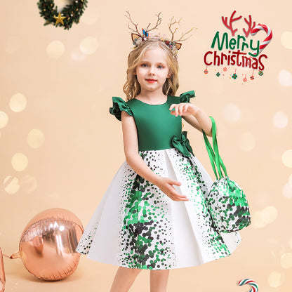 Green and White Polka Dots Christmas Dress for Girls