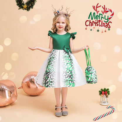Green and White Polka Dots Christmas Dress for Girls