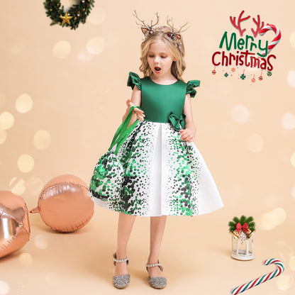 Green and White Polka Dots Christmas Dress for Girls