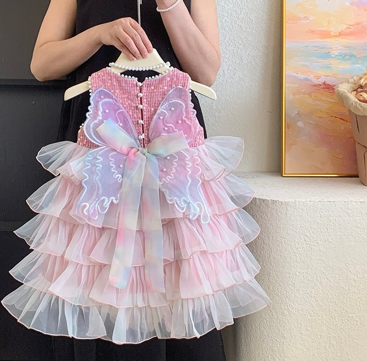 Pink Sequin & Ruffle Party Dress