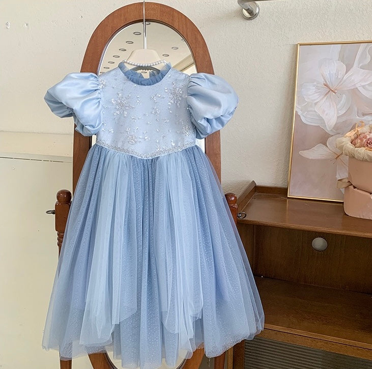 Blue Princess Puff Sleeve Gown
