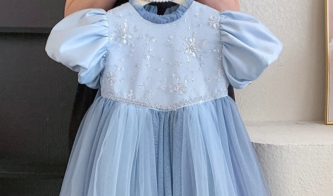 Blue Princess Puff Sleeve Gown