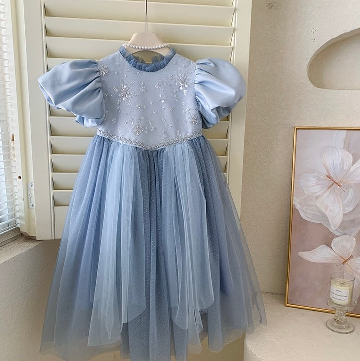Blue Princess Puff Sleeve Gown