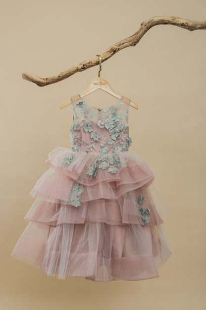Flower Girl Lace Strappy Tiered Tutu Dress Layered Fit And Flare Dress With Tulle Wedding Dress
