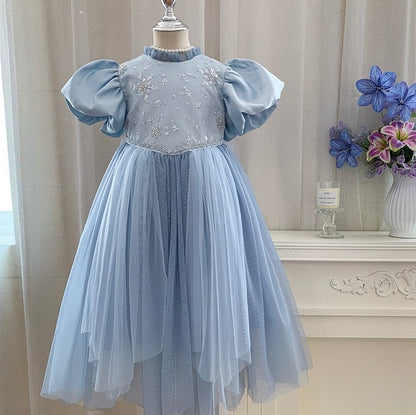 Blue Princess Puff Sleeve Gown