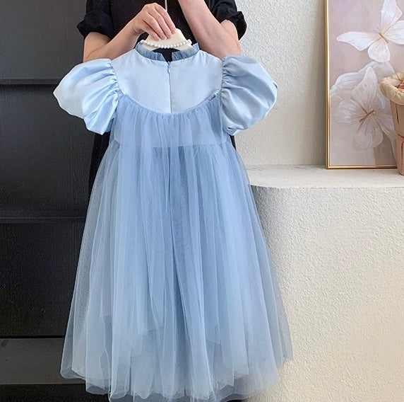 Blue Princess Puff Sleeve Gown