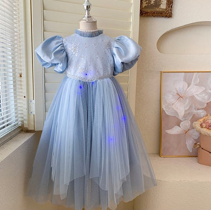 Blue Princess Puff Sleeve Gown