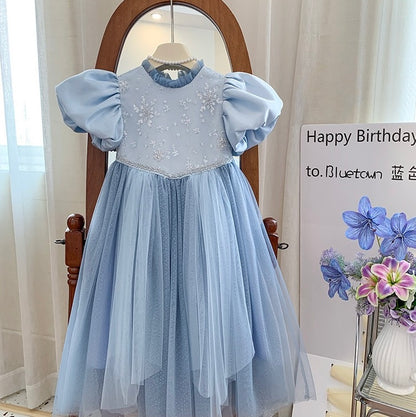 Blue Princess Puff Sleeve Gown
