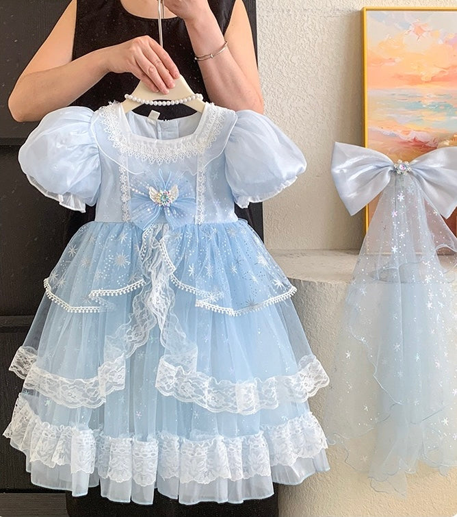 Light Blue Fairy Princess Lace Dress