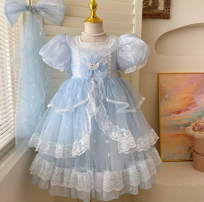 Light Blue Fairy Princess Lace Dress