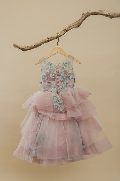 Flower Girl Lace Strappy Tiered Tutu Dress Layered Fit And Flare Dress With Tulle Wedding Dress