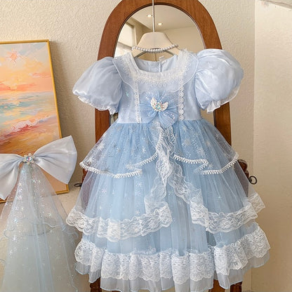 Light Blue Fairy Princess Lace Dress