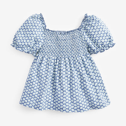 Blue Blossom Smocked Girl Top