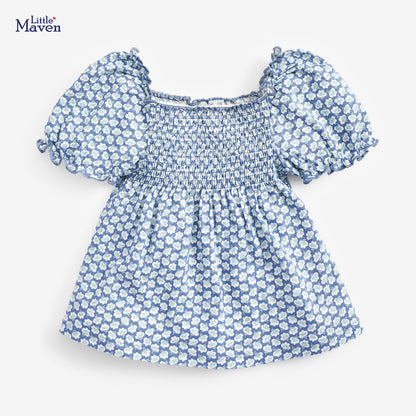 Blue Blossom Smocked Girl Top