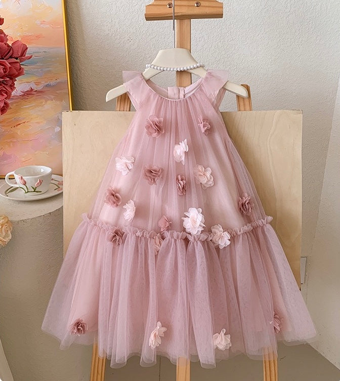 Blush Pink Flower Tulle Dress