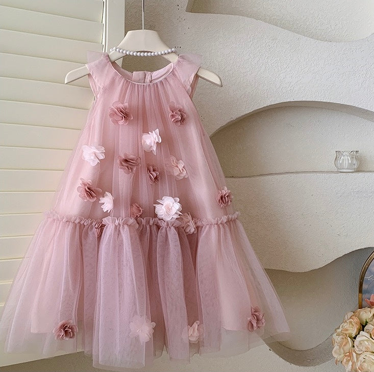 Blush Pink Flower Tulle Dress