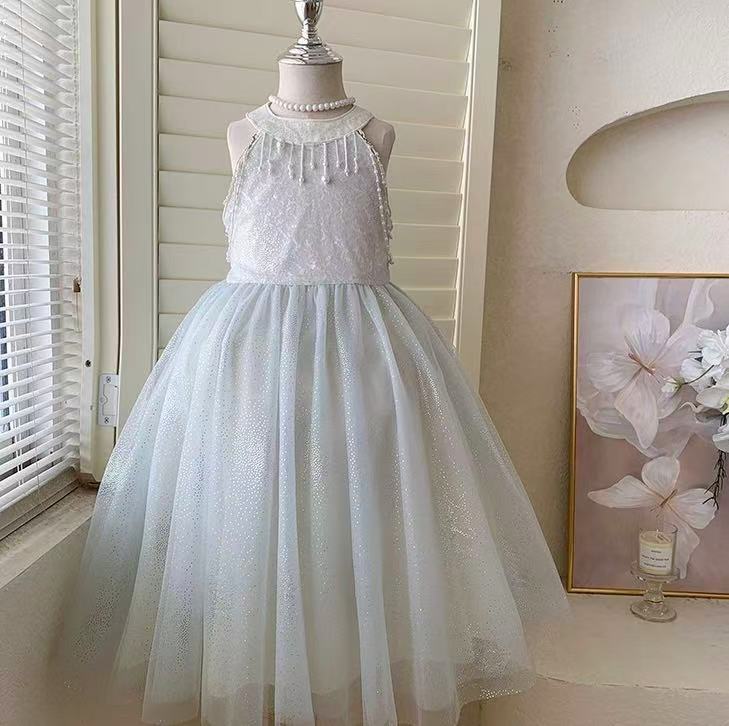 White Pearl Halter Tulle Dress