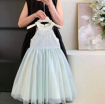 White Pearl Halter Tulle Dress