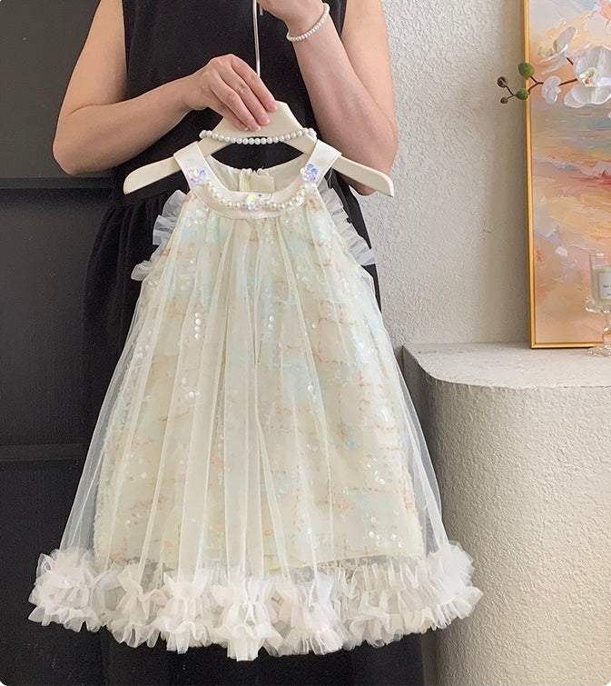Ivory Sparkle Tulle Dress with Pearls