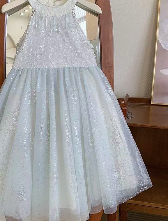 White Pearl Halter Tulle Dress