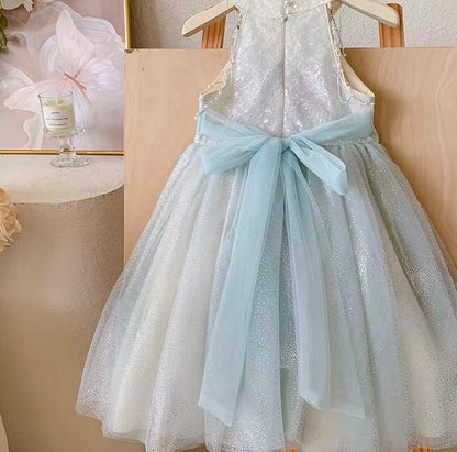 White Pearl Halter Tulle Dress