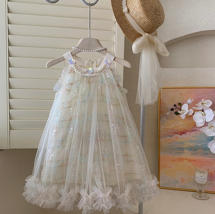 Ivory Sparkle Tulle Dress with Pearls