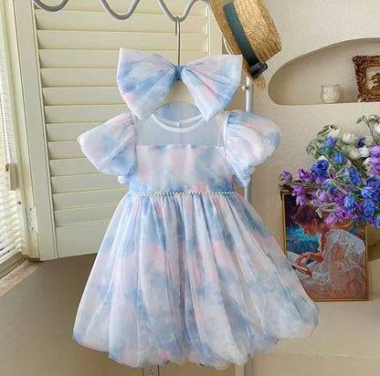 Pastel Cloud Puff Sleeve Dress with Giant Bow
