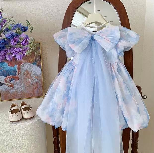 Pastel Cloud Puff Sleeve Dress with Giant Bow