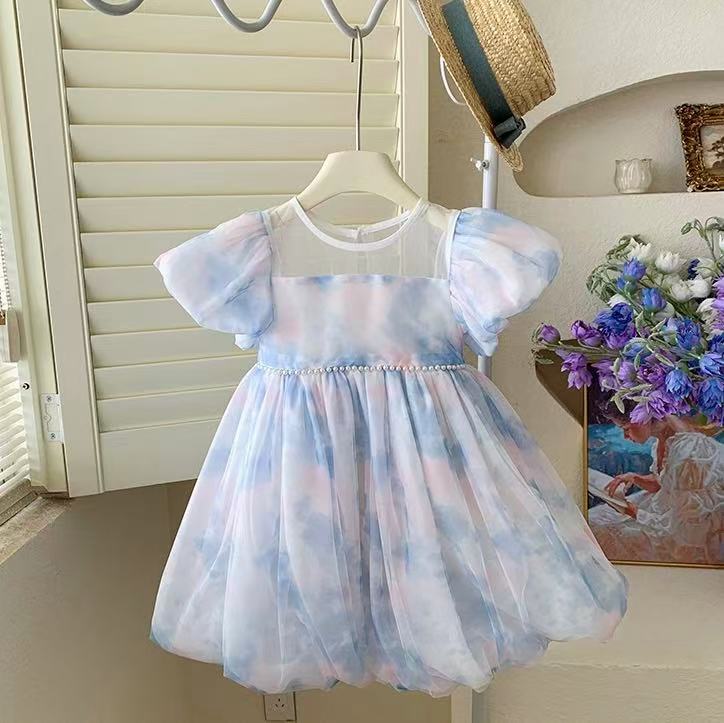 Pastel Cloud Puff Sleeve Dress with Giant Bow