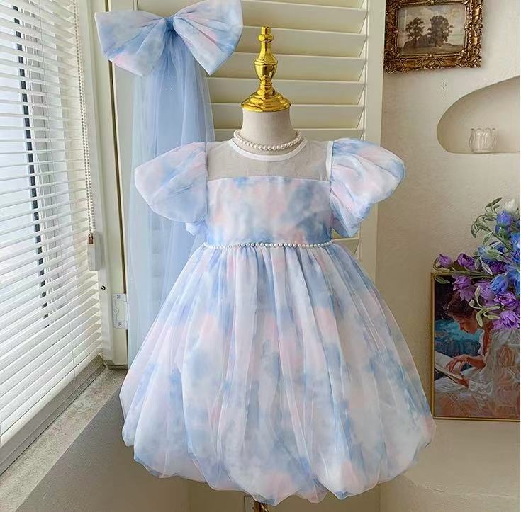 Pastel Cloud Puff Sleeve Dress with Giant Bow