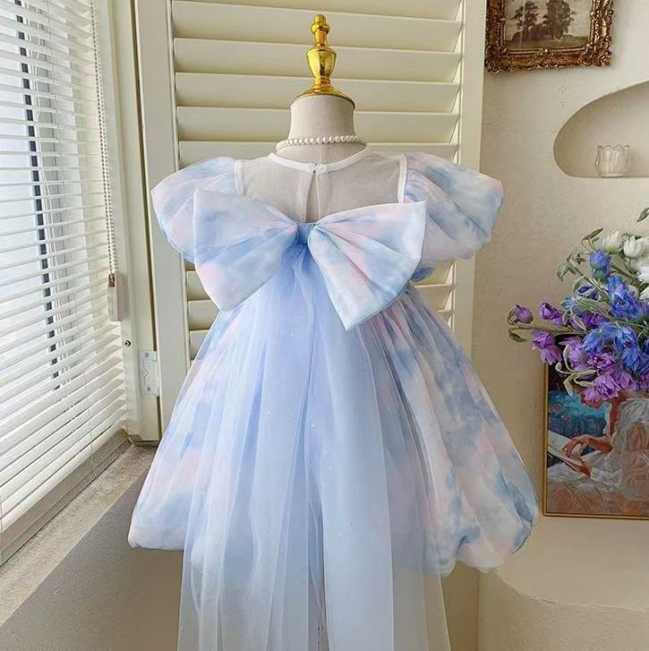 Pastel Cloud Puff Sleeve Dress with Giant Bow