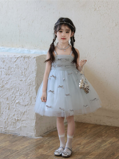 Light Blue Glitter Bow Tulle Dress