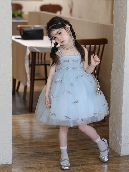 Light Blue Glitter Bow Tulle Dress