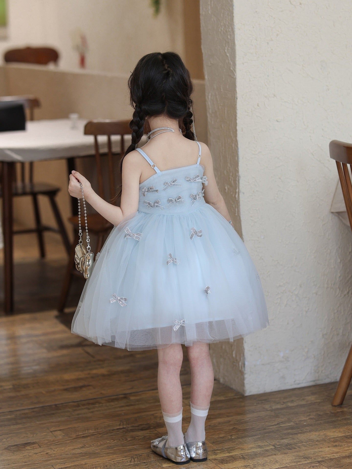 Light Blue Glitter Bow Tulle Dress
