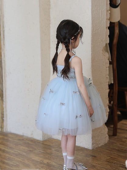 Light Blue Glitter Bow Tulle Dress