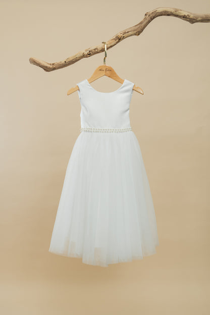 White Flower Girl Wedding Dress Birthday Party Gown Princess Performance Dress