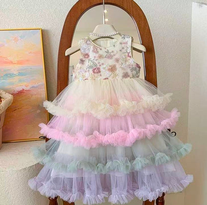 Pastel Rainbow Ruffle Tulle Dress