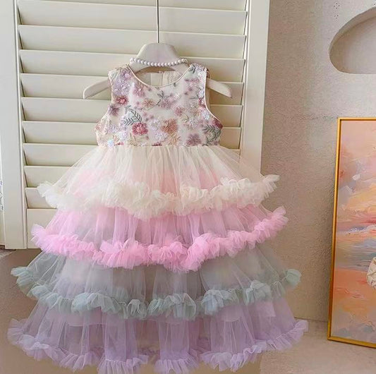 Pastel Rainbow Ruffle Tulle Dress