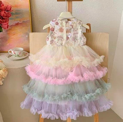 Pastel Rainbow Ruffle Tulle Dress