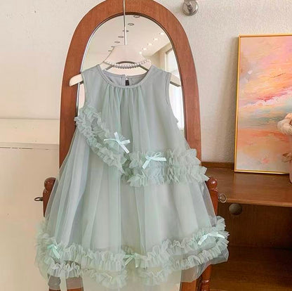 Mint Green Ruffle Bow Tulle Dress