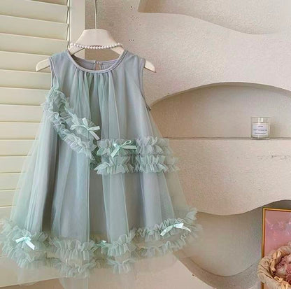 Mint Green Ruffle Bow Tulle Dress