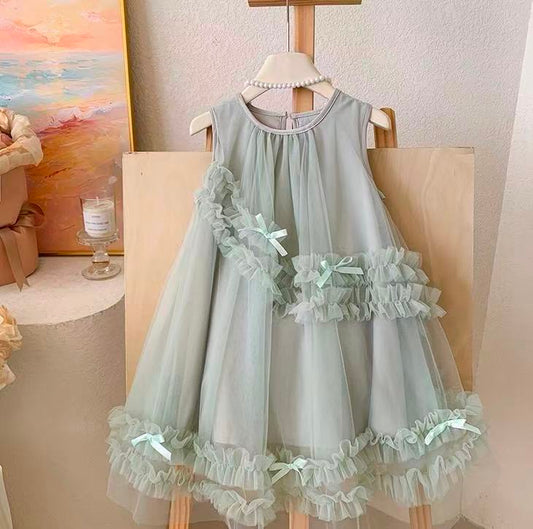 Mint Green Ruffle Bow Tulle Dress