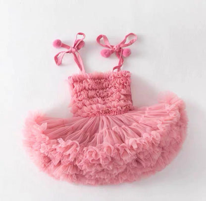Tutu Dress Birthday Party Toddler Girls Puffy POM-POM Dress