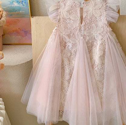 Blush Petal Lace Dress with Flutter Sleeves