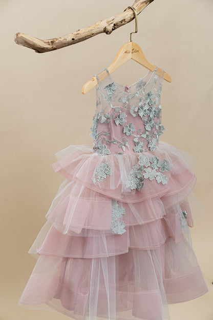 Flower Girl Lace Strappy Tiered Tutu Dress Layered Fit And Flare Dress With Tulle Wedding Dress