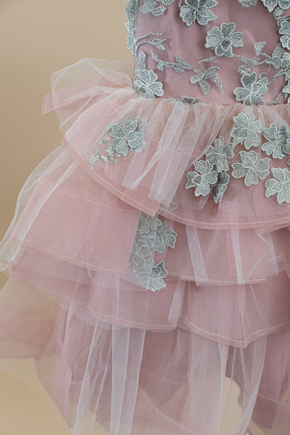 Flower Girl Lace Strappy Tiered Tutu Dress Layered Fit And Flare Dress With Tulle Wedding Dress