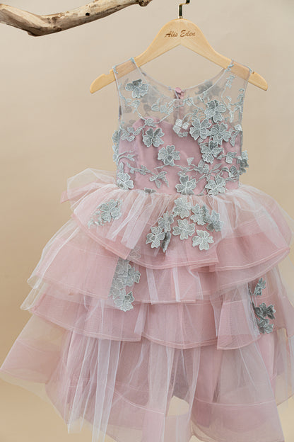 Flower Girl Lace Strappy Tiered Tutu Dress Layered Fit And Flare Dress With Tulle Wedding Dress