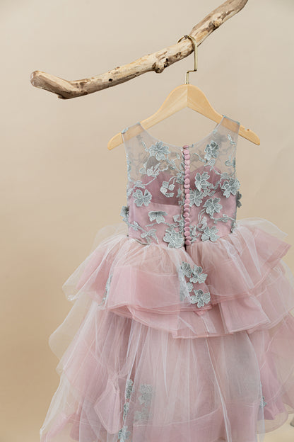 Flower Girl Lace Strappy Tiered Tutu Dress Layered Fit And Flare Dress With Tulle Wedding Dress
