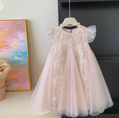 Blush Petal Lace Dress with Flutter Sleeves